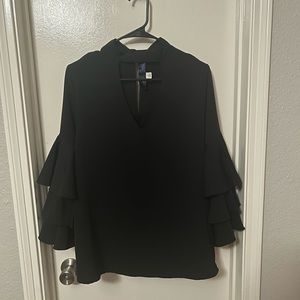 Black Long-sleeved Ruffle Blouse
